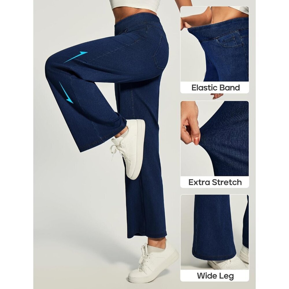 High Waist Wide Leg Jeans Women Stretchy Denim Pants Baggy Straight Fit - Picture 3 of 5
